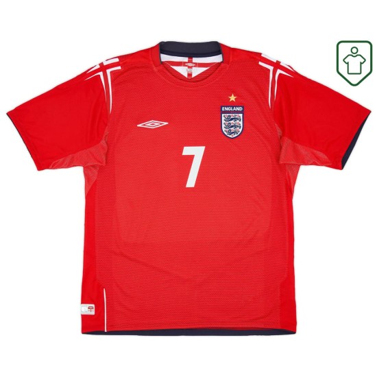 Camiseta retro visitante Inglaterra 2004/06 para hombre Beckham #7