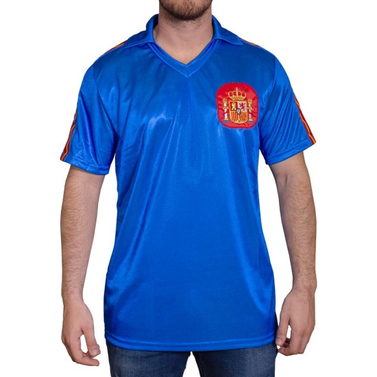 Camiseta Retro España 1982 Copa del Mundo Azul Mujer